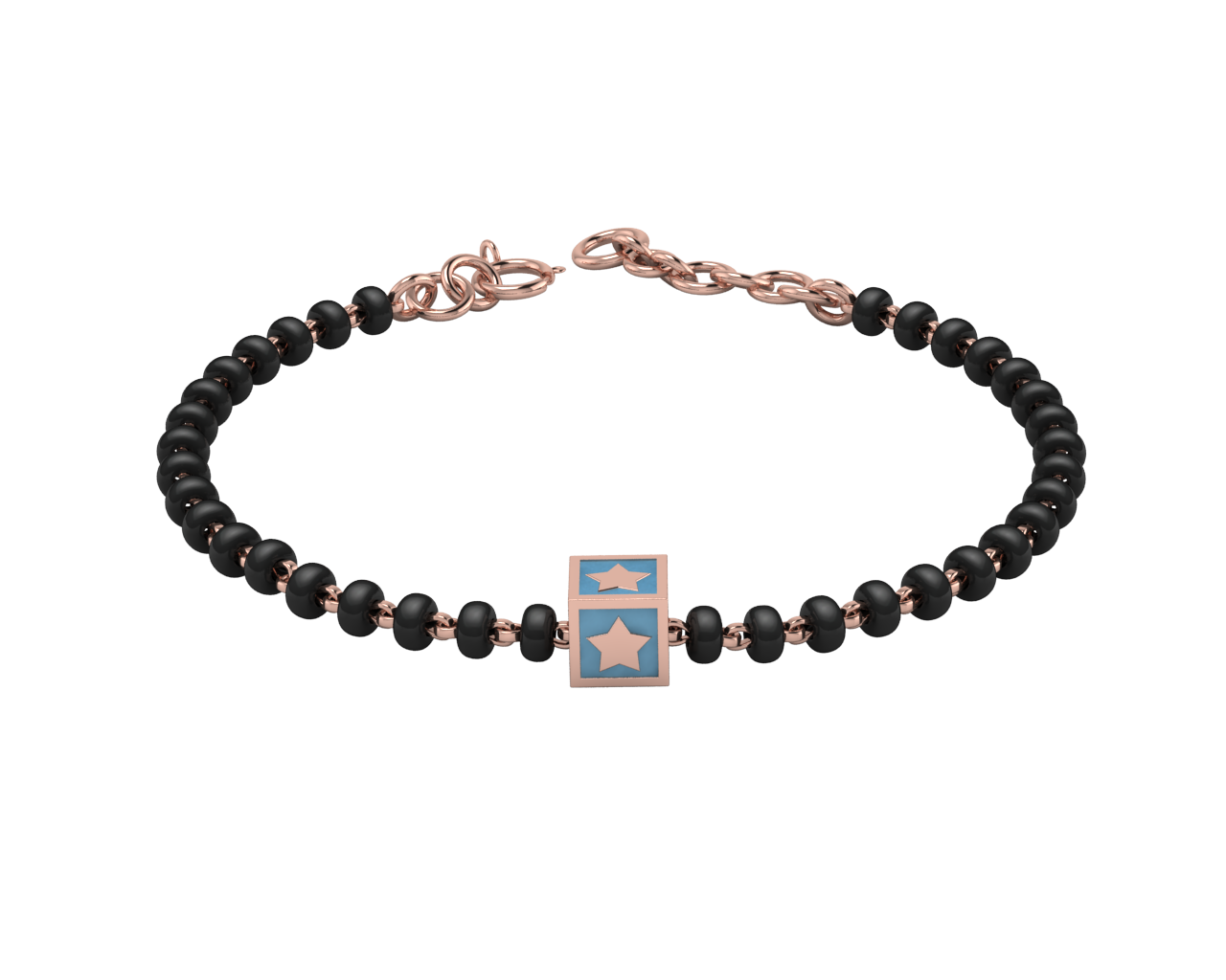 Sterling Silver Single Kube Nazariya For Baby & Child With Star Square Babykubes-18Kt Pink Gold
