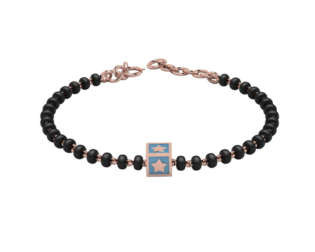 Sterling Silver Single Kube Nazariya For Baby & Child With Star Square Babykubes-18Kt Pink Gold