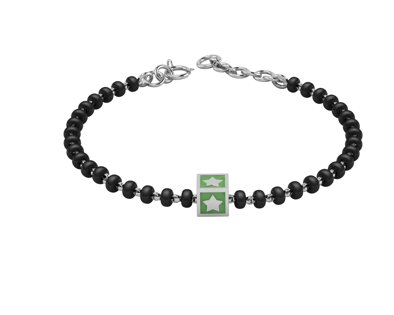 Sterling Silver Single Kube Nazariya For Baby & Child With Star Square Babykubes 4 / Green