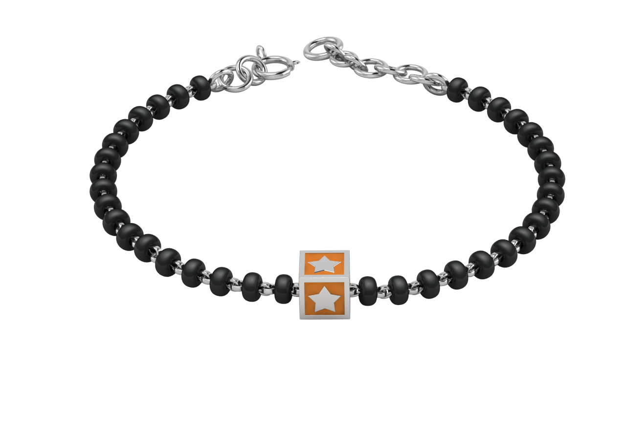 Sterling Silver Single Kube Nazariya For Baby & Child With Star Square Babykubes 4 / Orange