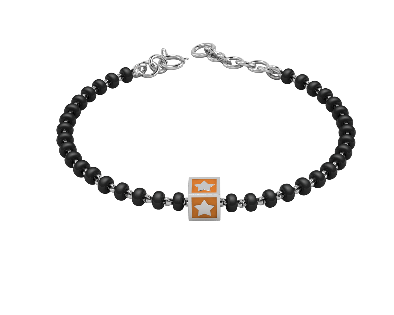 Sterling Silver Single Kube Nazariya For Baby & Child With Star Square Babykubes 4 / Orange