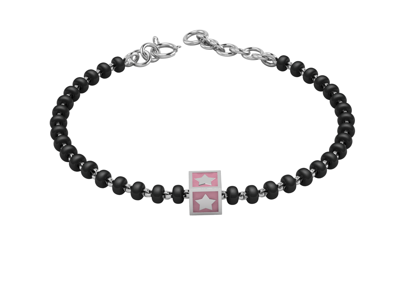 Sterling Silver Single Kube Nazariya For Baby & Child With Star Square Babykubes 4 / Pink