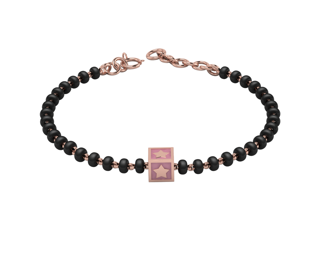 Sterling Silver Single Kube Nazariya For Baby & Child With Star Square Babykubes-18Kt Pink Gold