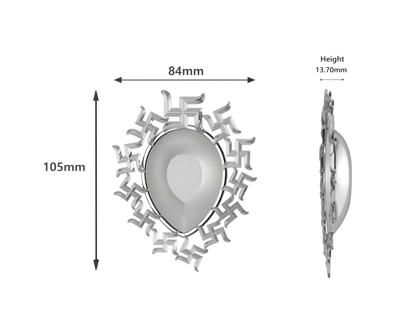Sterling Silver Diya For Pooja - Multi Swastik Motif Pear By Isvara