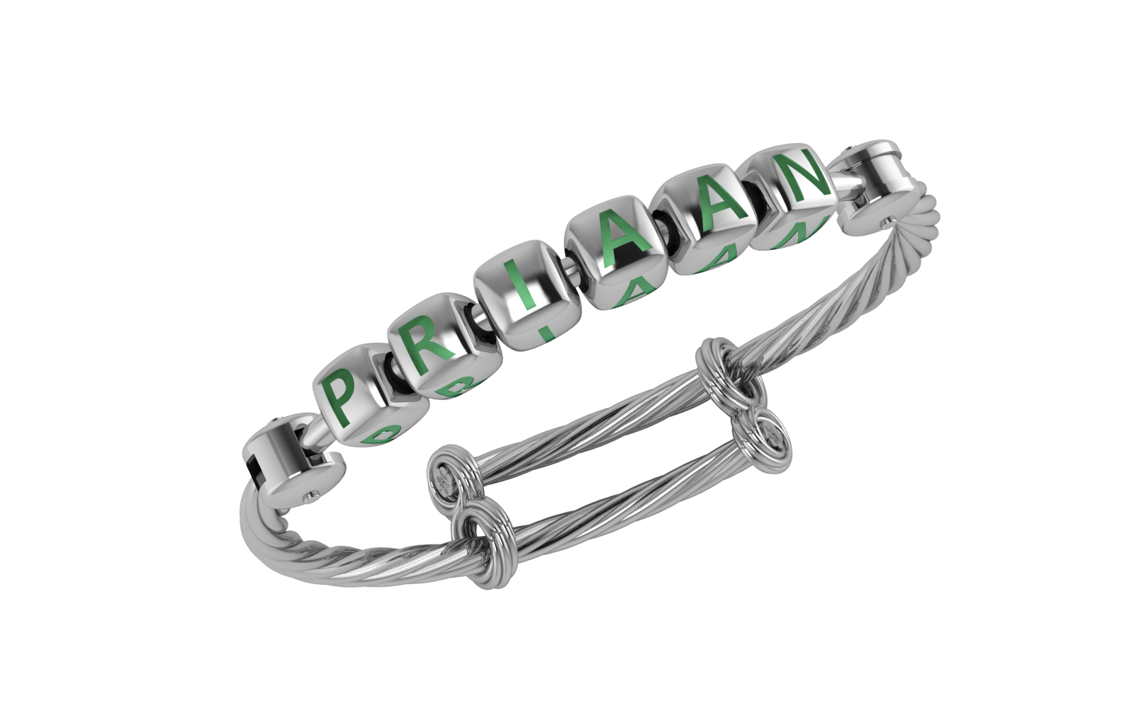 Personalised Silver Bangle Bracelet For Baby To Teen - Adjustable With Dice Cubes