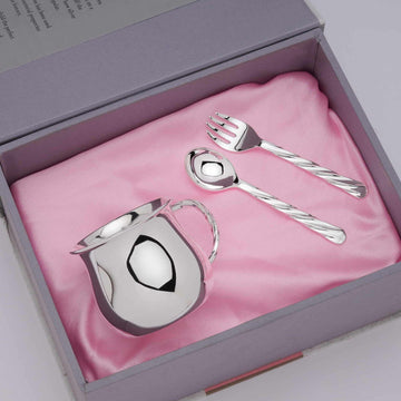 Twisted handle Cup & spoon fork set-Engraveable