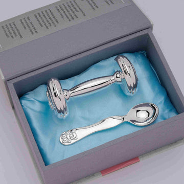 Teddy Dumbbell Rattle & Teddy Spoon- Engraveable