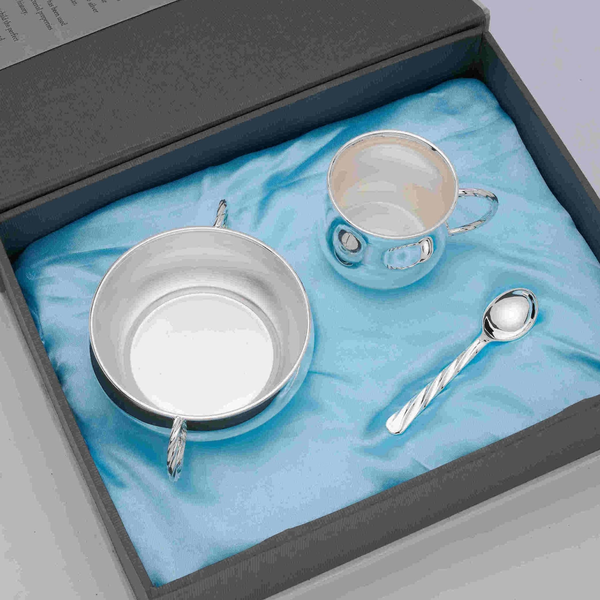 Twisted Handle Porringer, Cup & Spoon