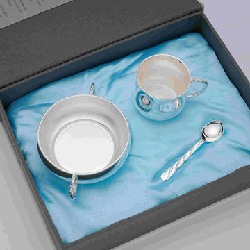 Twisted Handle Porringer, Cup & Spoon