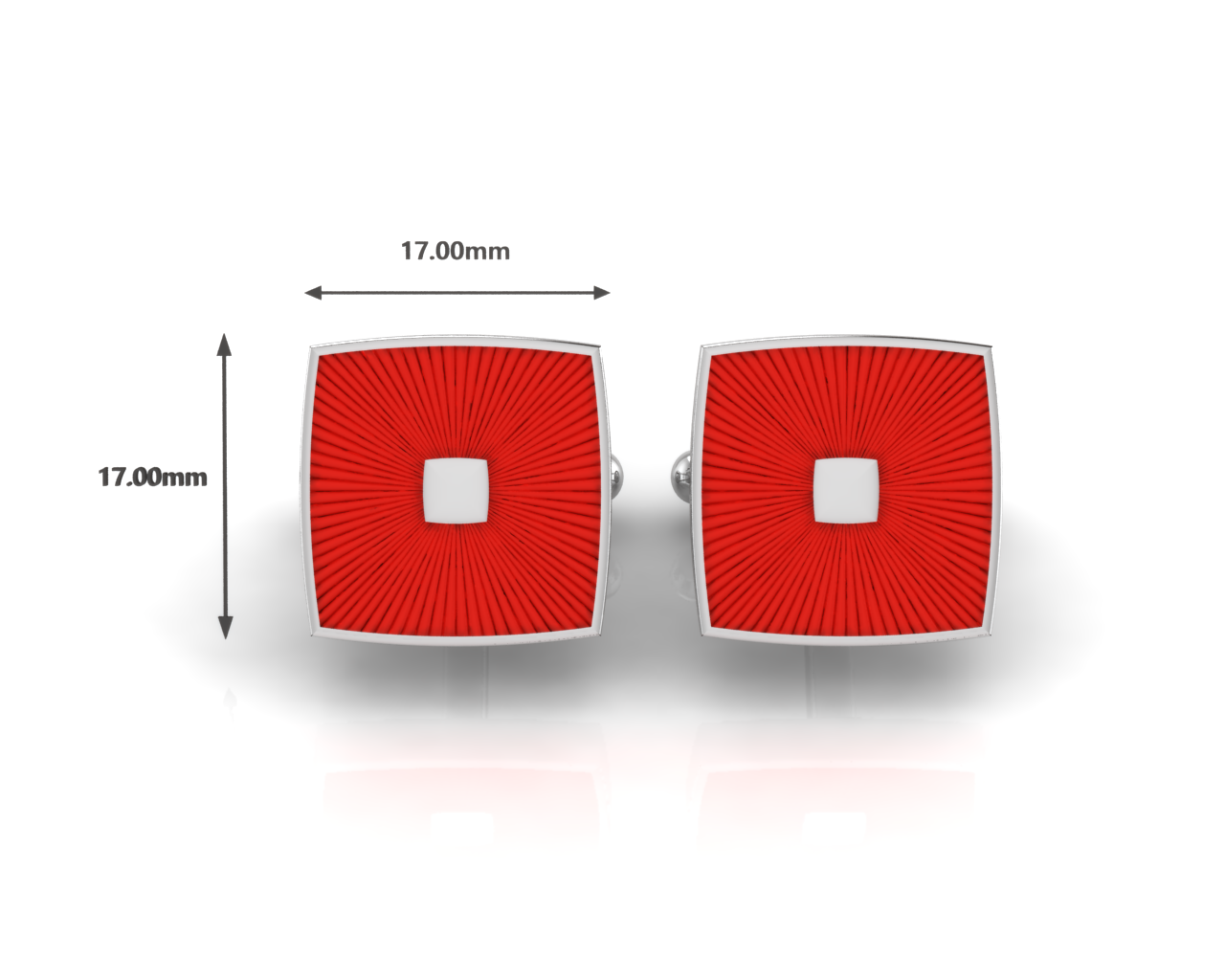 Sterling Silver Cufflinks - Square with transparent red enamel