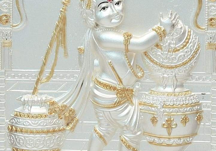 Pure Silver God Photo Frame of Bal Krishna by Isvara