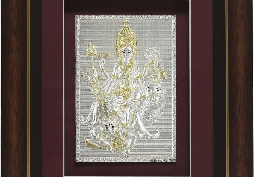 Pure Silver God Photo Frame of Durga Maa by Isvara