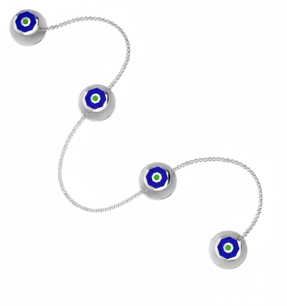 Sterling Silver Kurta Buttons for Men- Green Blue enamelled Octagon