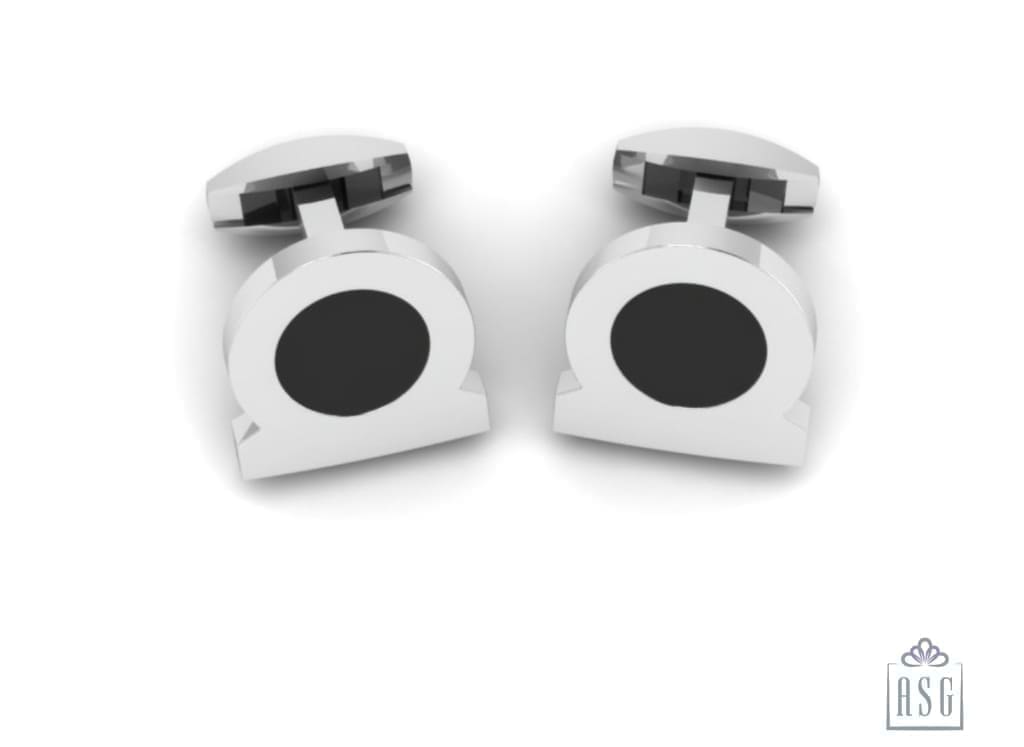 Sterling Silver Cufflinks Shell shape with centre black enamel