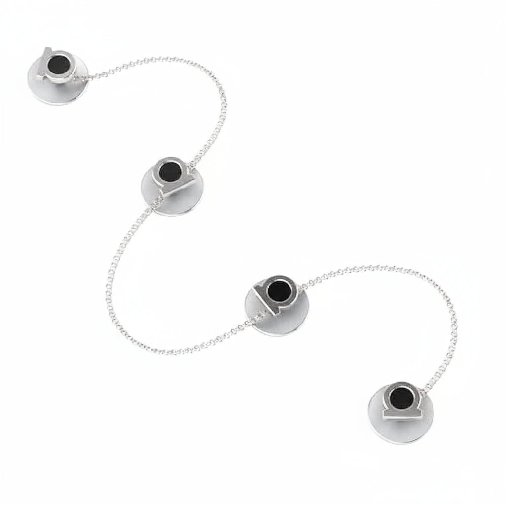 Sterling Silver Kurta Buttons for Men - Black enamel Shells