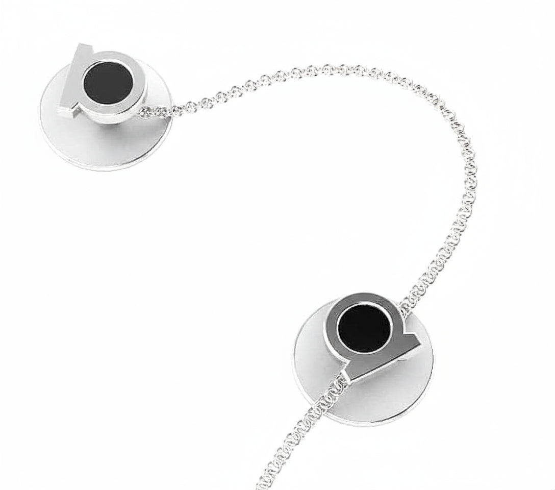 Sterling Silver Kurta Buttons for Men - Black enamel Shells