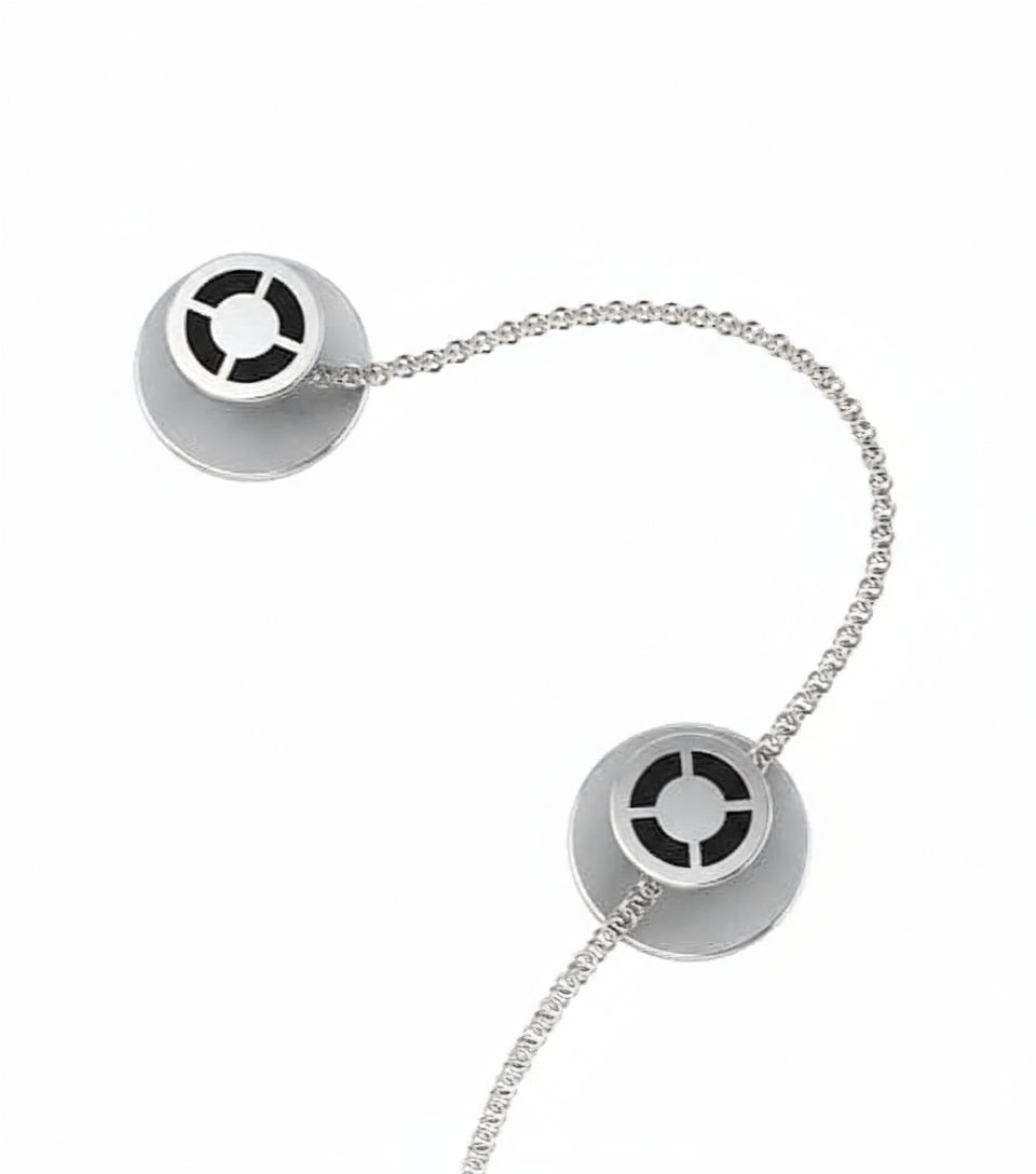 Sterling Silver Kurta Buttons for Men - Crescent black enamel