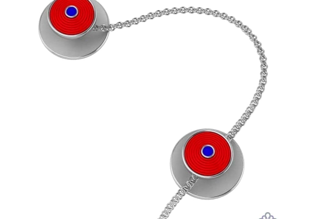 Sterling Silver Kurta Buttons for Men - Red and Blue enamel Circles