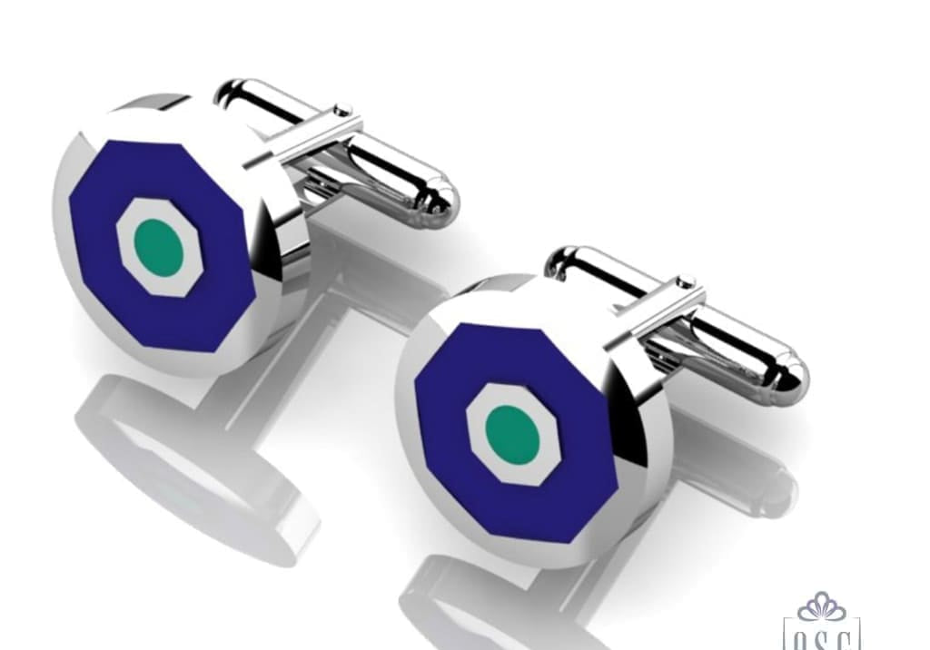 Sterling Silver Cufflinks - Hexagonal blue and green enamel