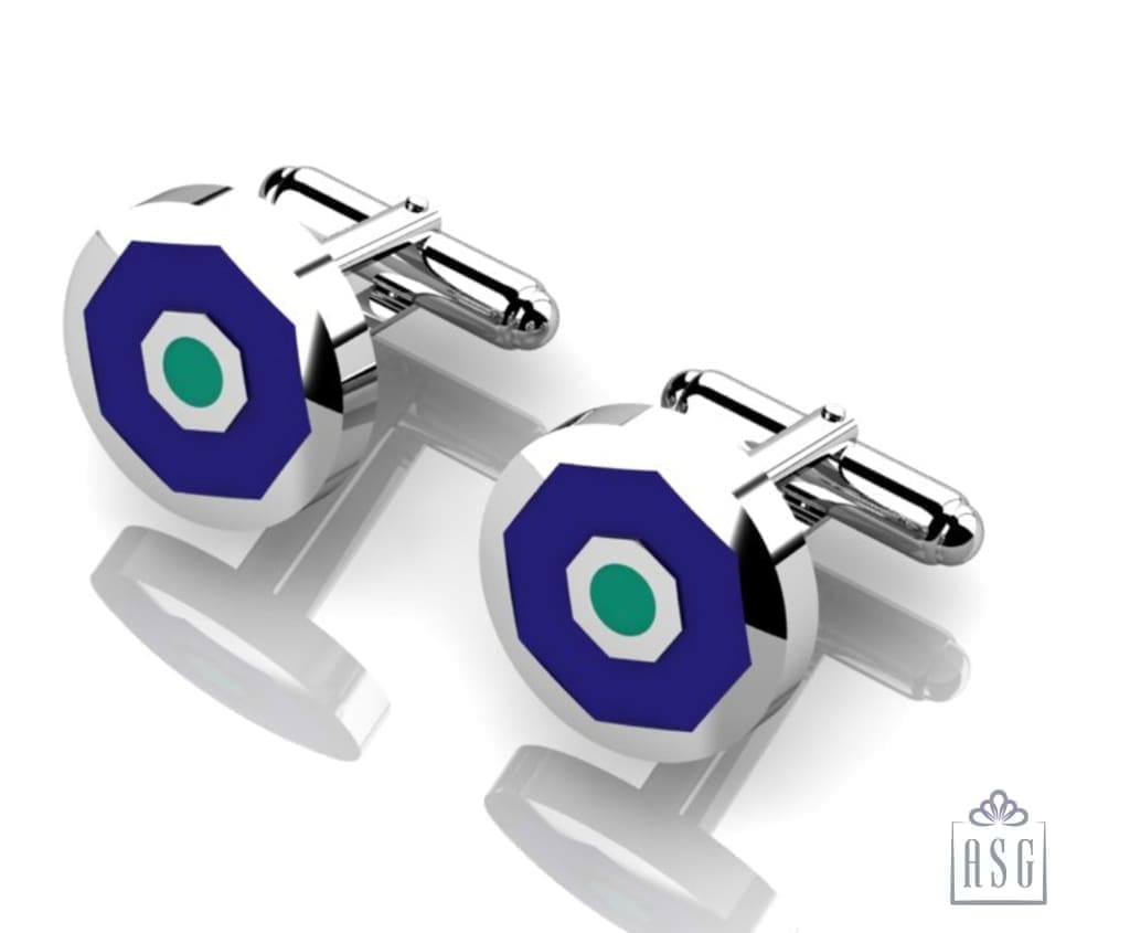 Sterling Silver Cufflinks - Hexagonal blue and green enamel