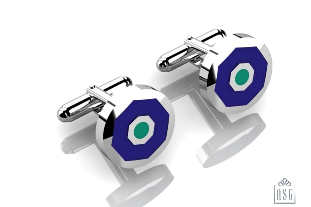 Sterling Silver Cufflinks - Hexagonal blue and green enamel