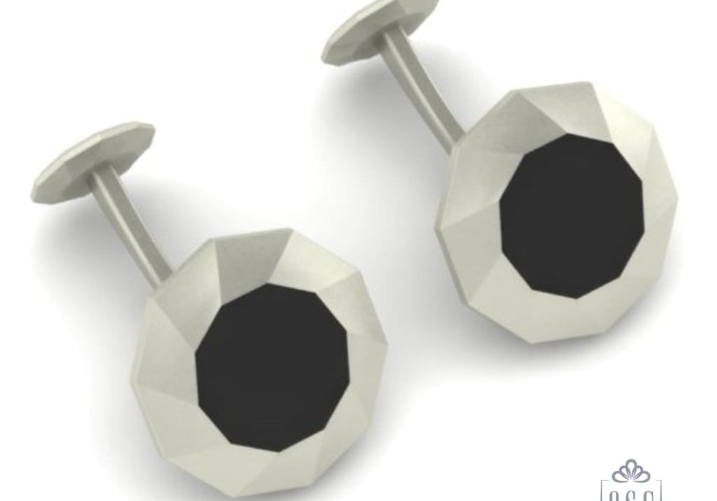 Sterling Silver Cufflinks - Decagonal Swirls with Black enamel