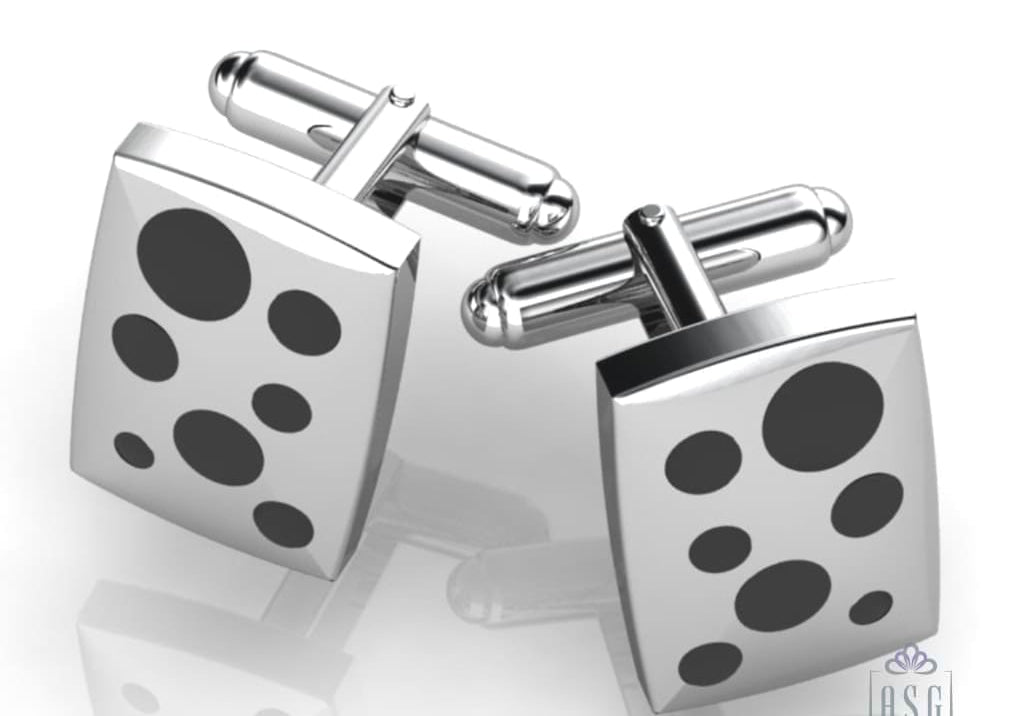 Sterling Silver Rectangle Cufflinks - Polka Dots