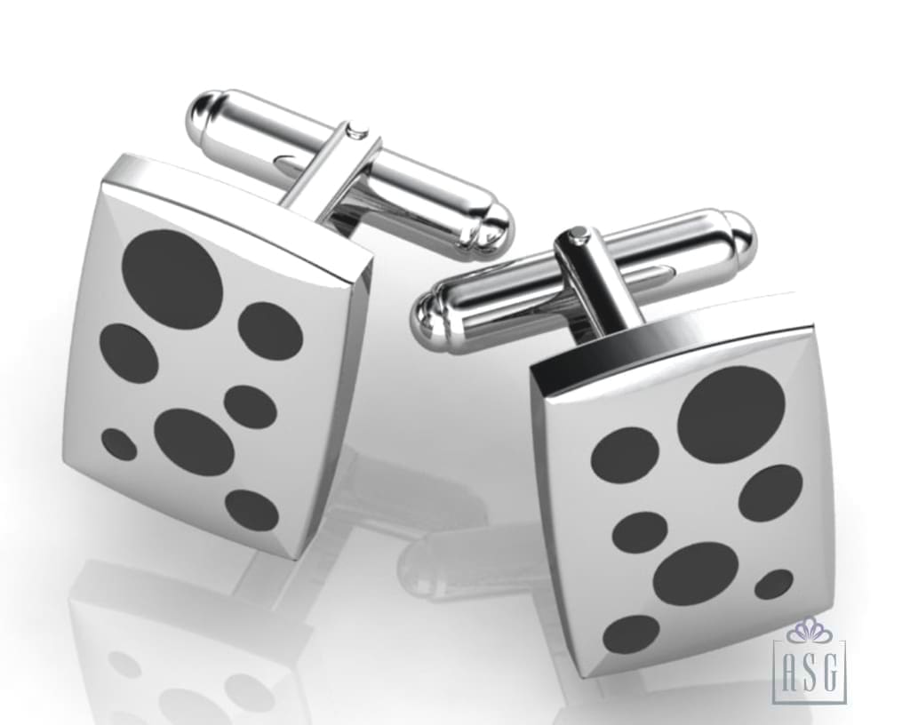 Sterling Silver Rectangle Cufflinks - Polka Dots