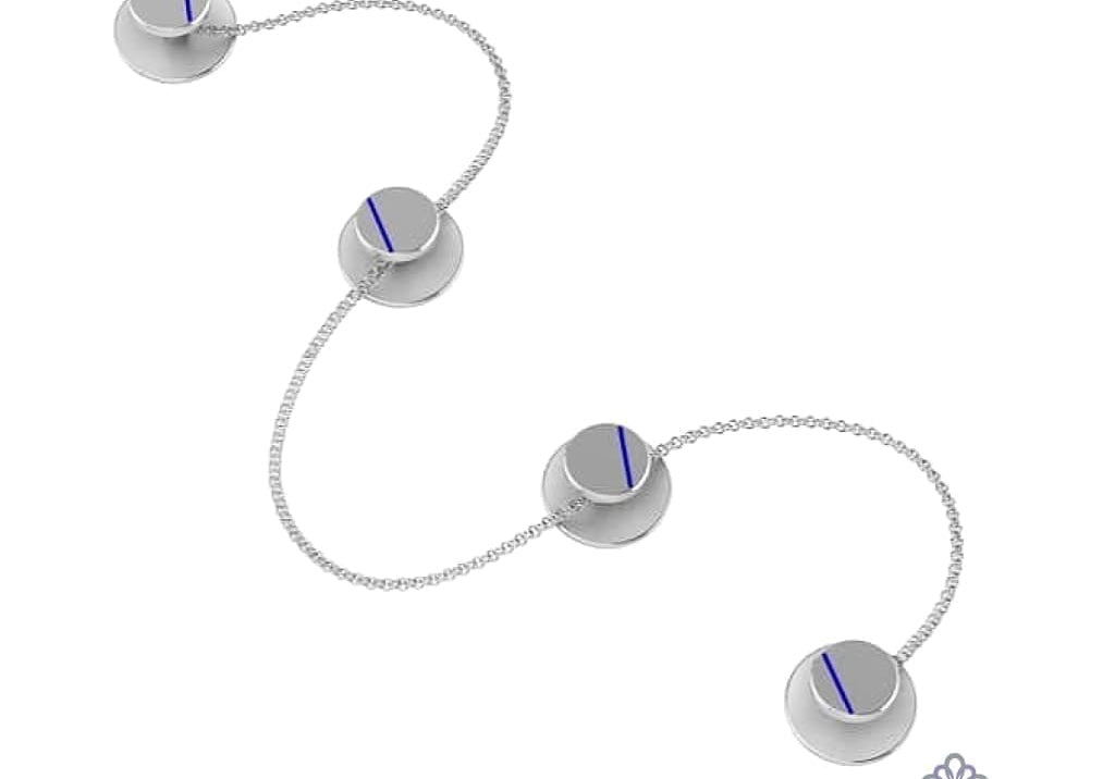 Sterling Silver Kurta Buttons for Men - Blue lined Circles