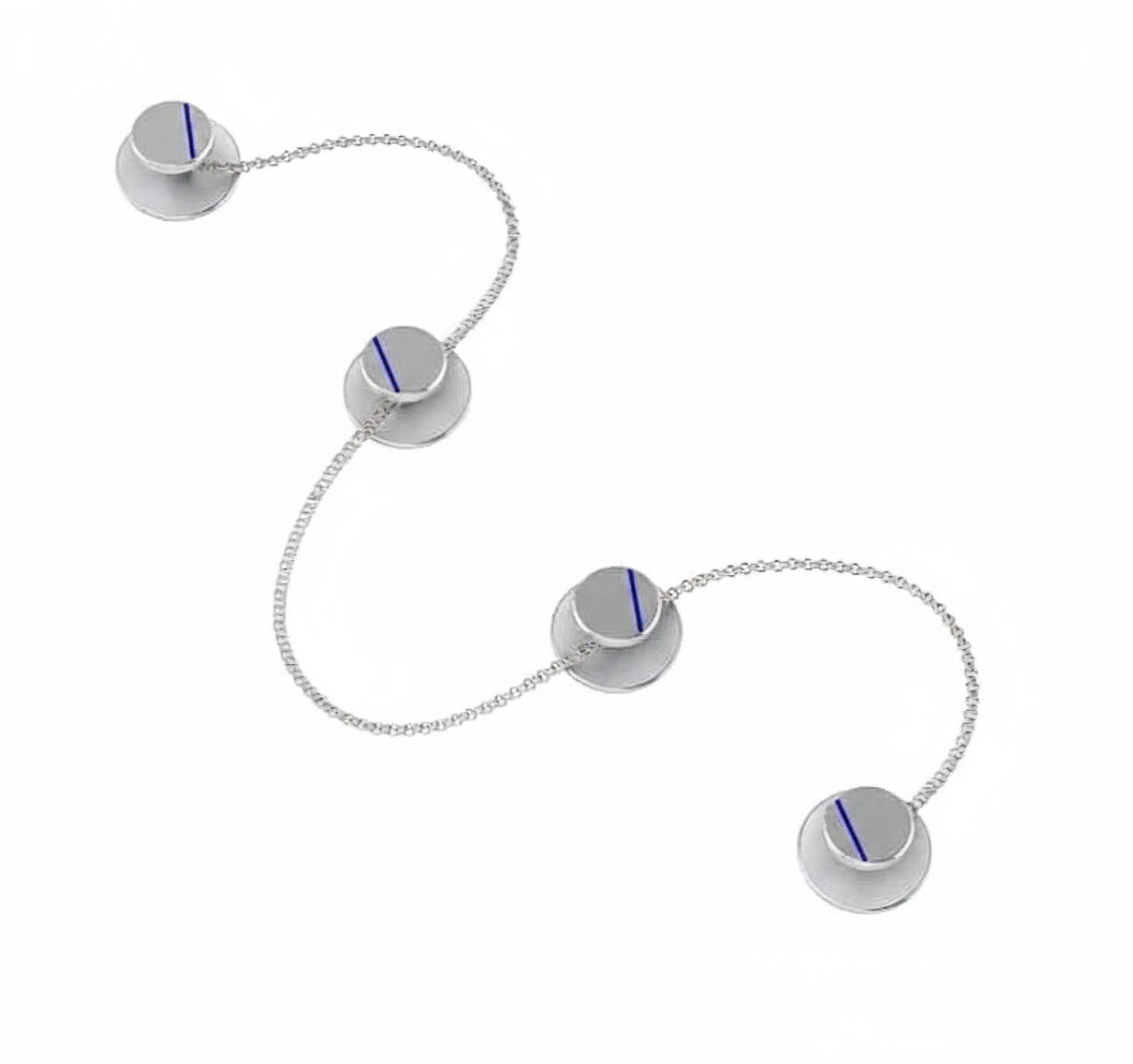 Sterling Silver Kurta Buttons for Men - Blue lined Circles