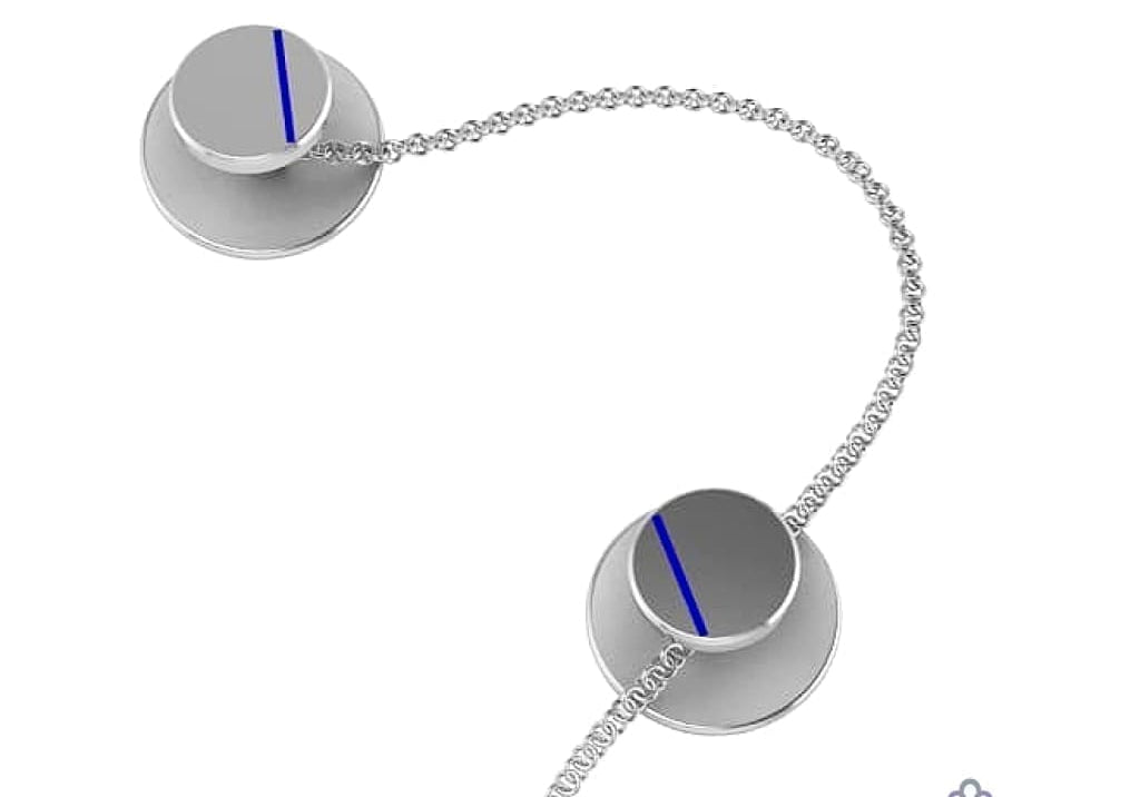 Sterling Silver Kurta Buttons for Men - Blue lined Circles