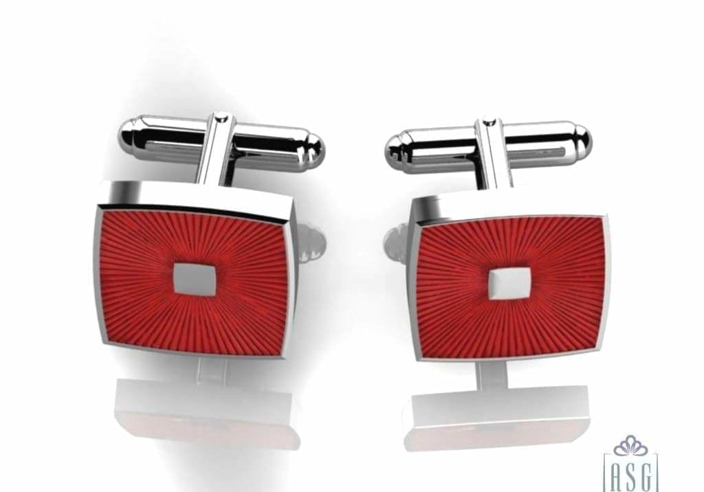 Sterling Silver Cufflinks - Square with transparent red enamel