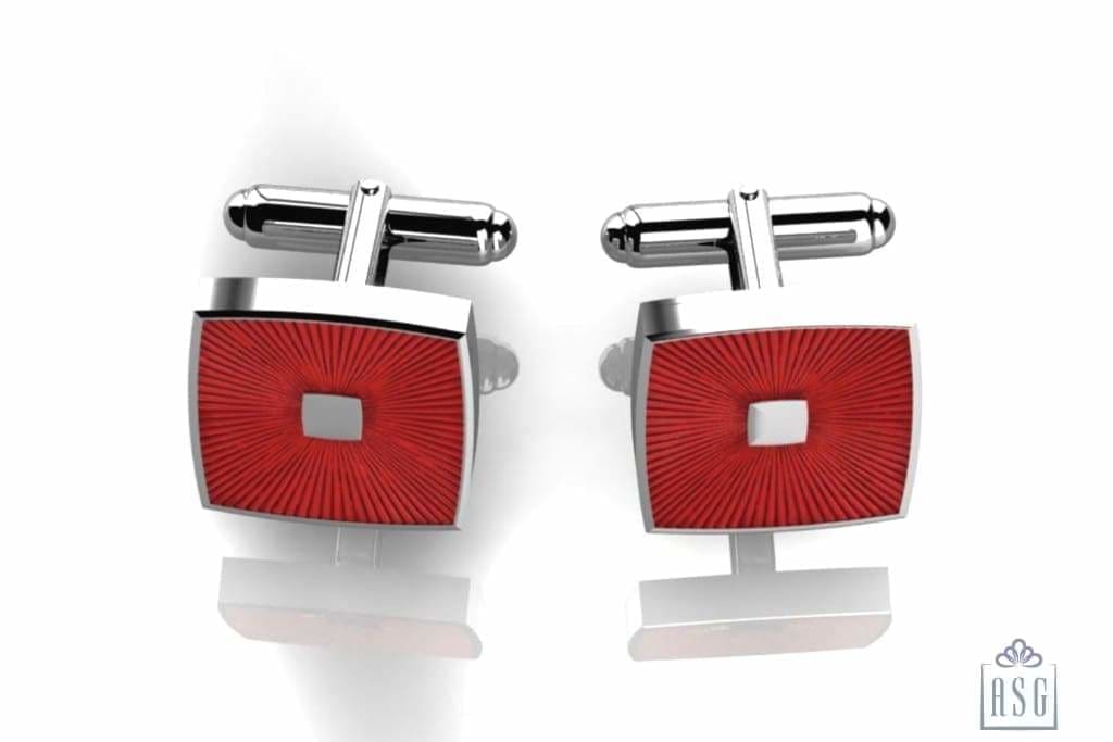 Sterling Silver Cufflinks - Square with transparent red enamel