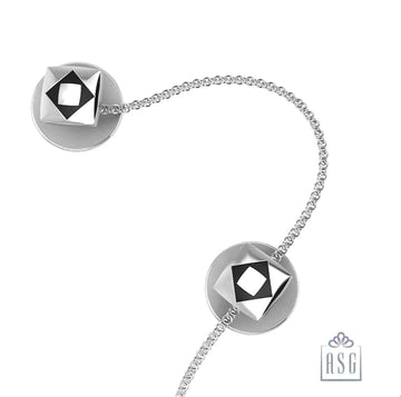 Sterling Silver Kurta Buttons for Men - Black Enamelled Square Design