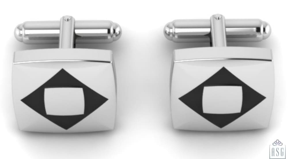 Sterling Silver Cufflinks with a centre kite shaped enamelled square