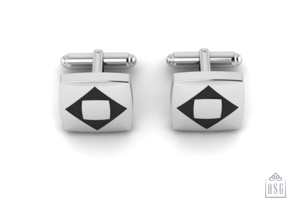 Sterling Silver Cufflinks with a centre kite shaped enamelled square