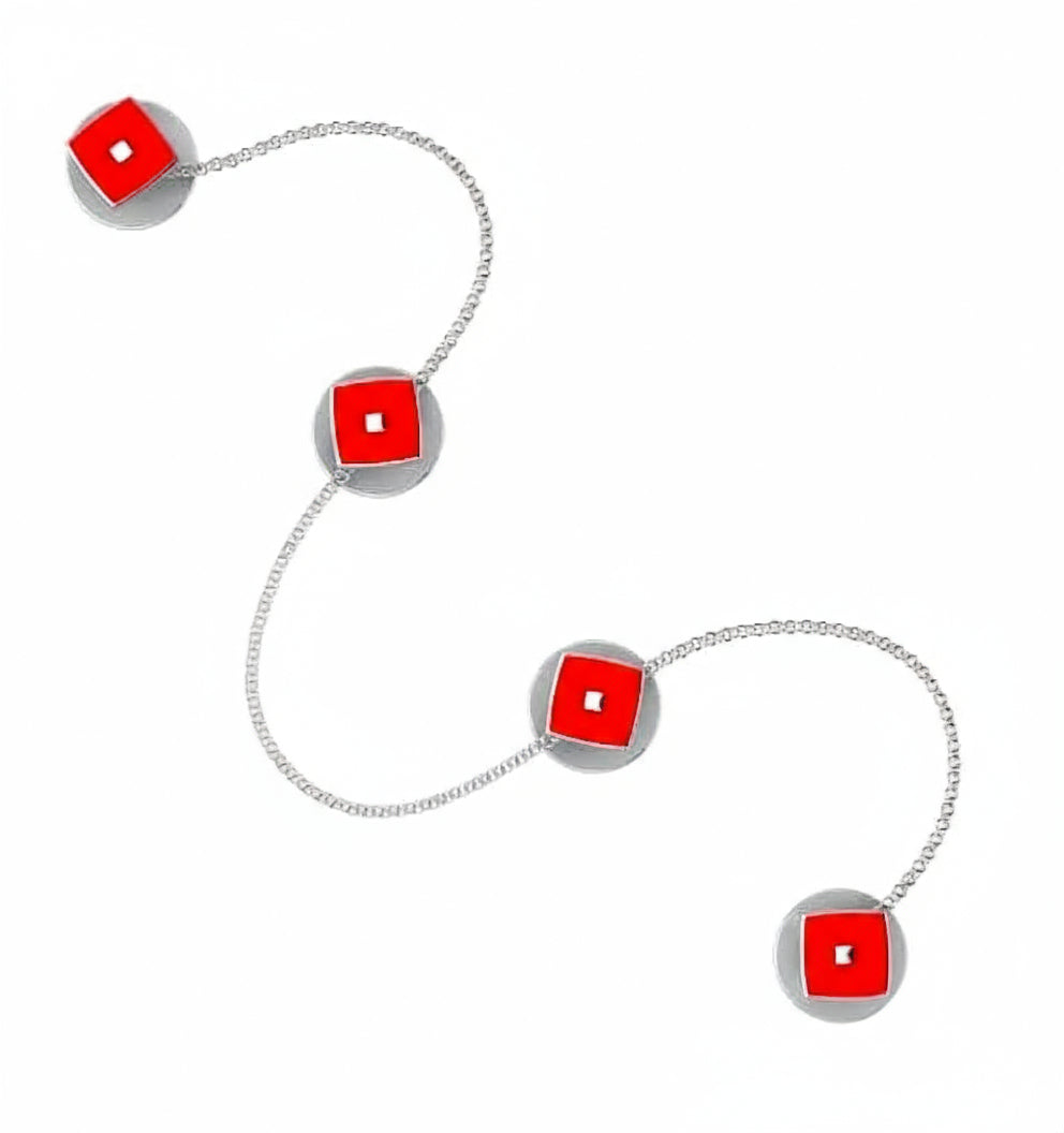 Sterling Silver Kurta Buttons for Men - Red Enamel Squares