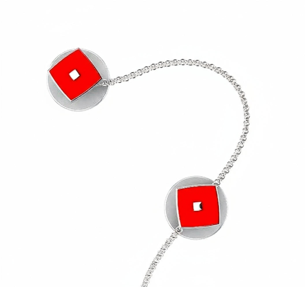 Sterling Silver Kurta Buttons for Men - Red Enamel Squares