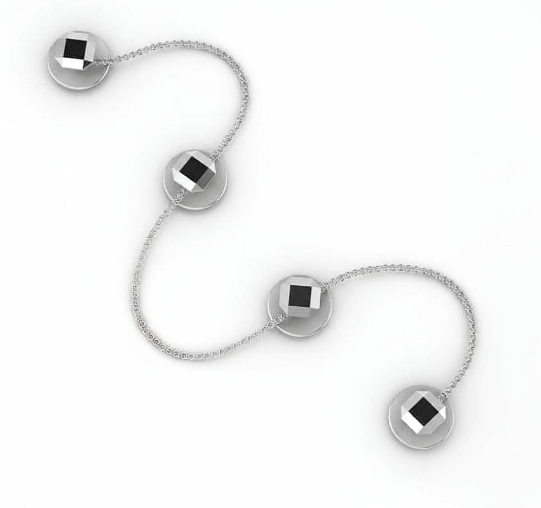 Sterling Silver Kurta Buttons for Men - Faceted Hexagonal with black enamel