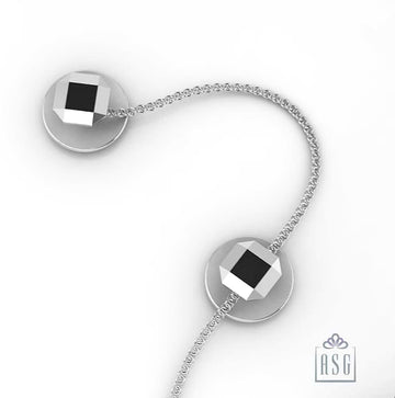 Sterling Silver Kurta Buttons for Men - Faceted Hexagonal with black enamel