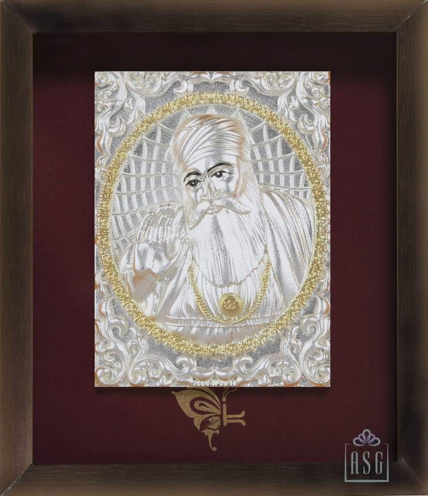 Pure Silver God Photo Frame of Guru Nanak by Isvara