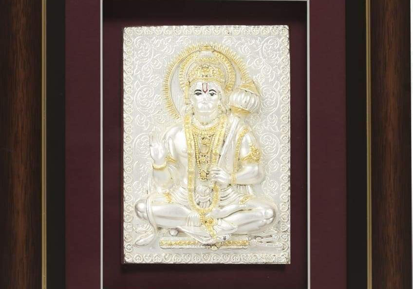 Pure Silver God Photo Frame of Hanuman by Isvara by Isvara