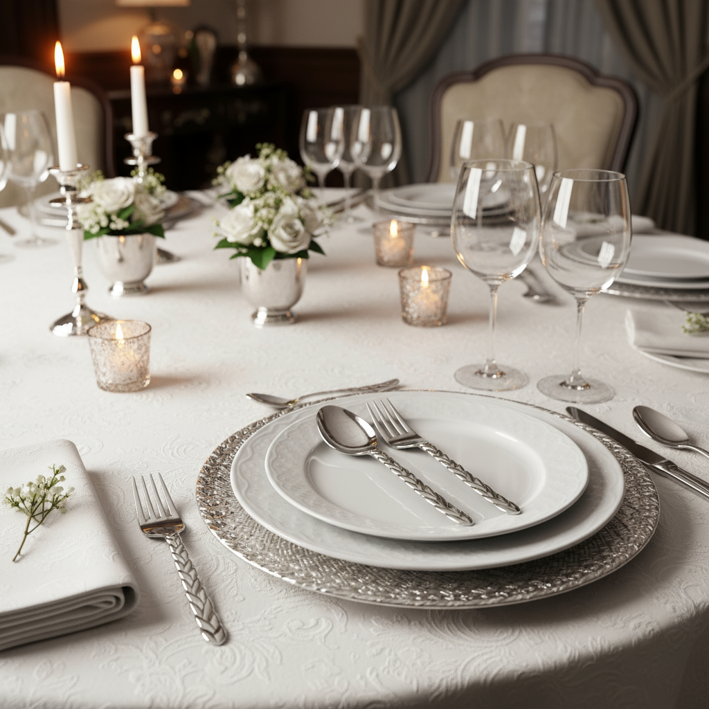 Silver Dinner Spoon & Fork Set - The Interlace Collection