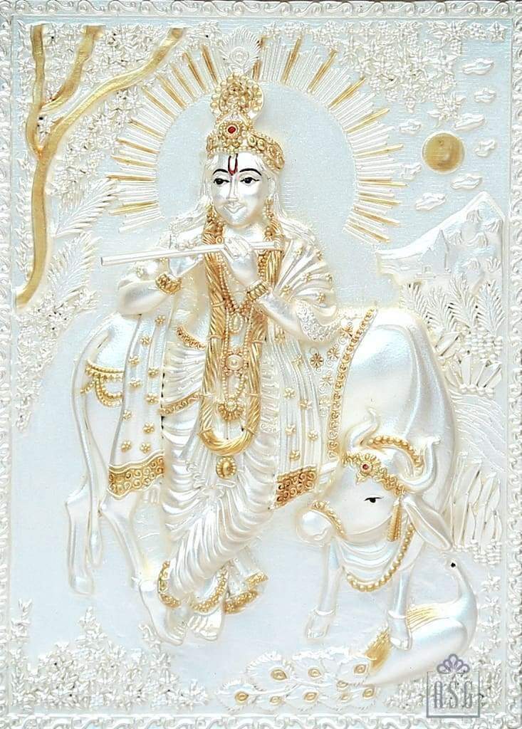 Pure Silver God Photo Frame of Lord Krishna by Isvara