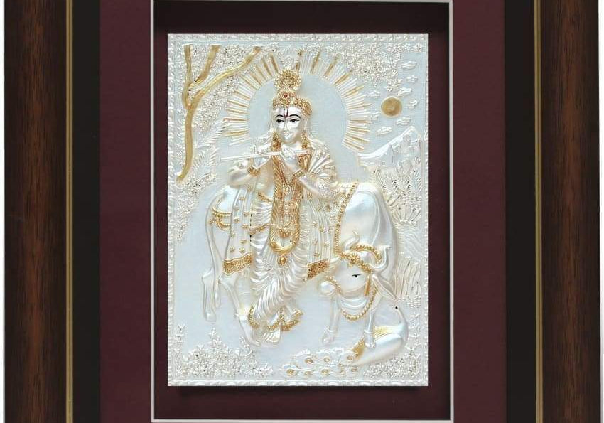 Pure Silver God Photo Frame of Lord Krishna by Isvara