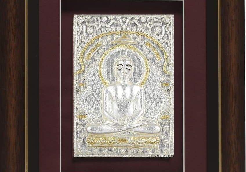 Pure Silver God Photo Frame of Mahavir Swami by Isvara