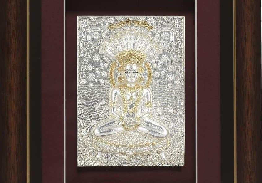 Pure Silver God Photo Frame of Parshvanath by Isvara