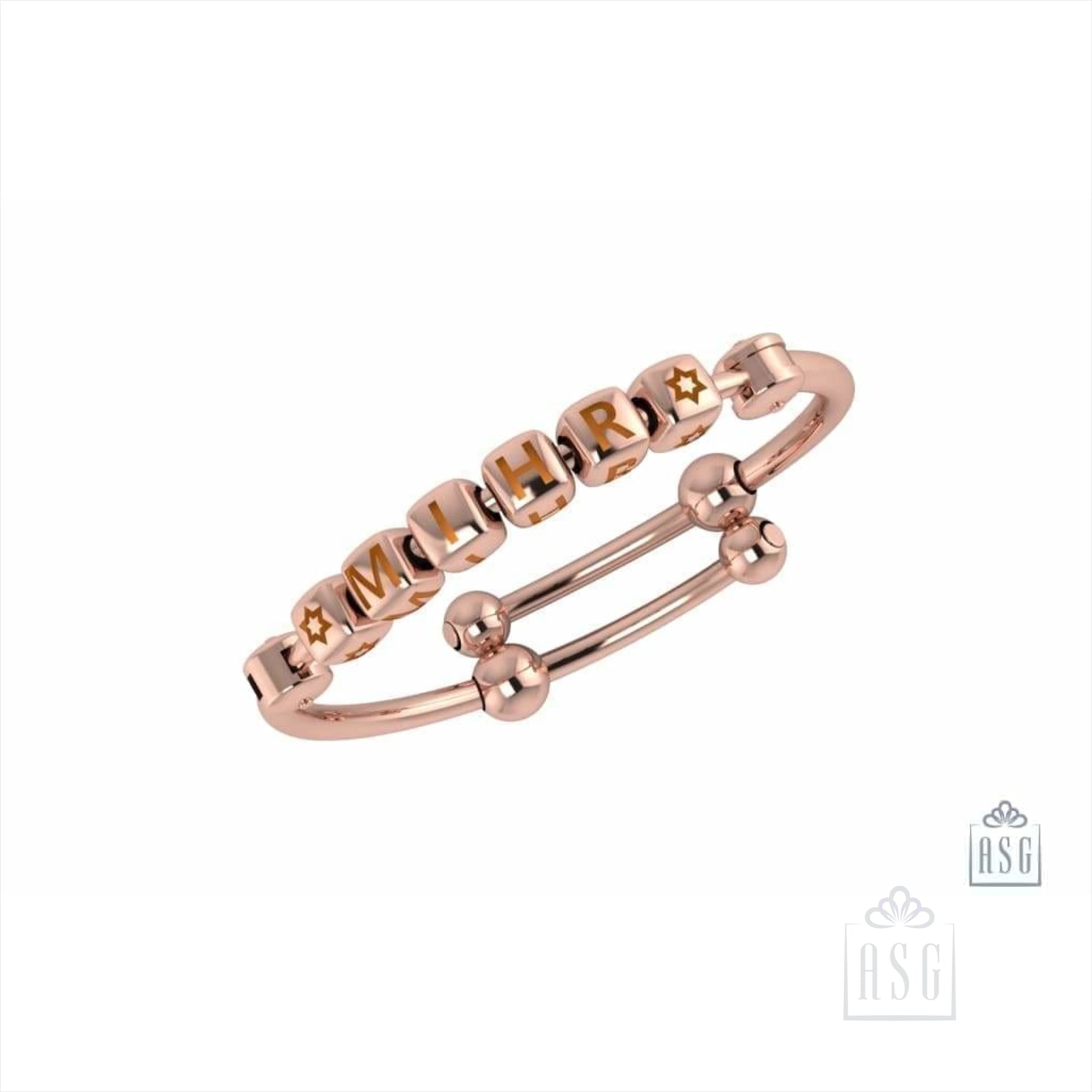 Sterling Silver 18 Kt Pink Gold Plated Dice Babykubes On Plain Pipe Adjustable Bracelet Kada Orange