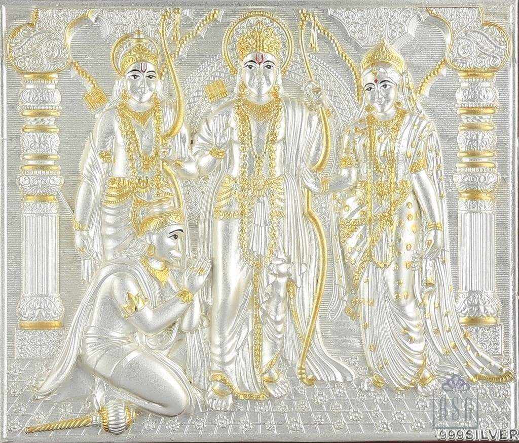 Pure Silver God Photo Frame of Ram Darbar by Isvara
