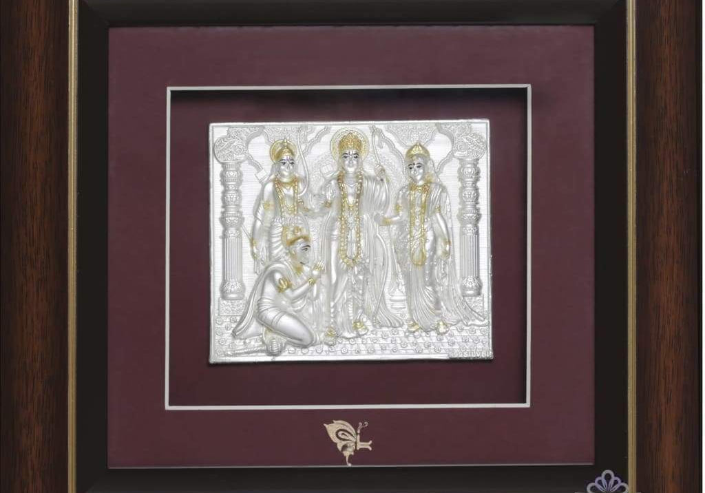 Pure Silver God Photo Frame of Ram Darbar by Isvara